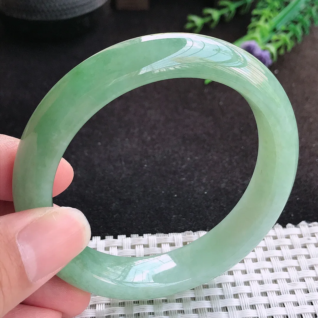 自然光58.5/13.5/9.4老坑精美冰润满绿手镯缅甸翡翠宽边玉镯手环