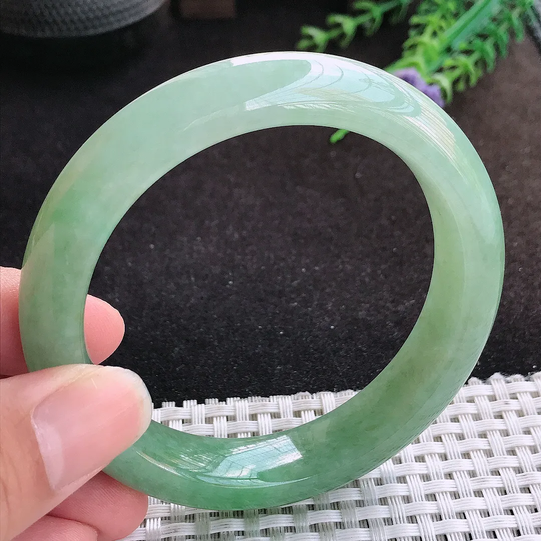 自然光58.5/13.5/9.4老坑精美冰润满绿手镯缅甸翡翠宽边玉镯手环