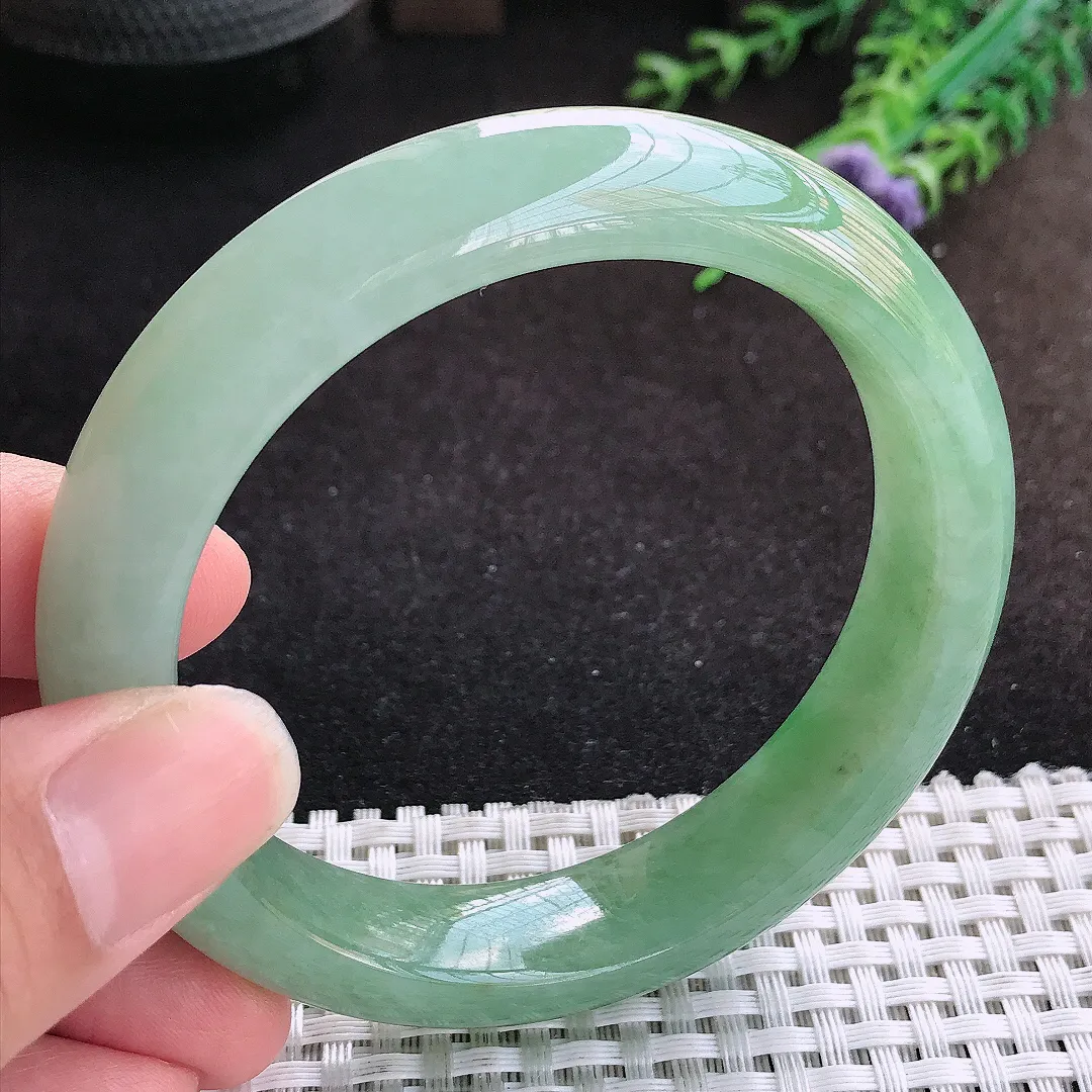 自然光58.5/13.5/9.4老坑精美冰润满绿手镯缅甸翡翠宽边玉镯手环