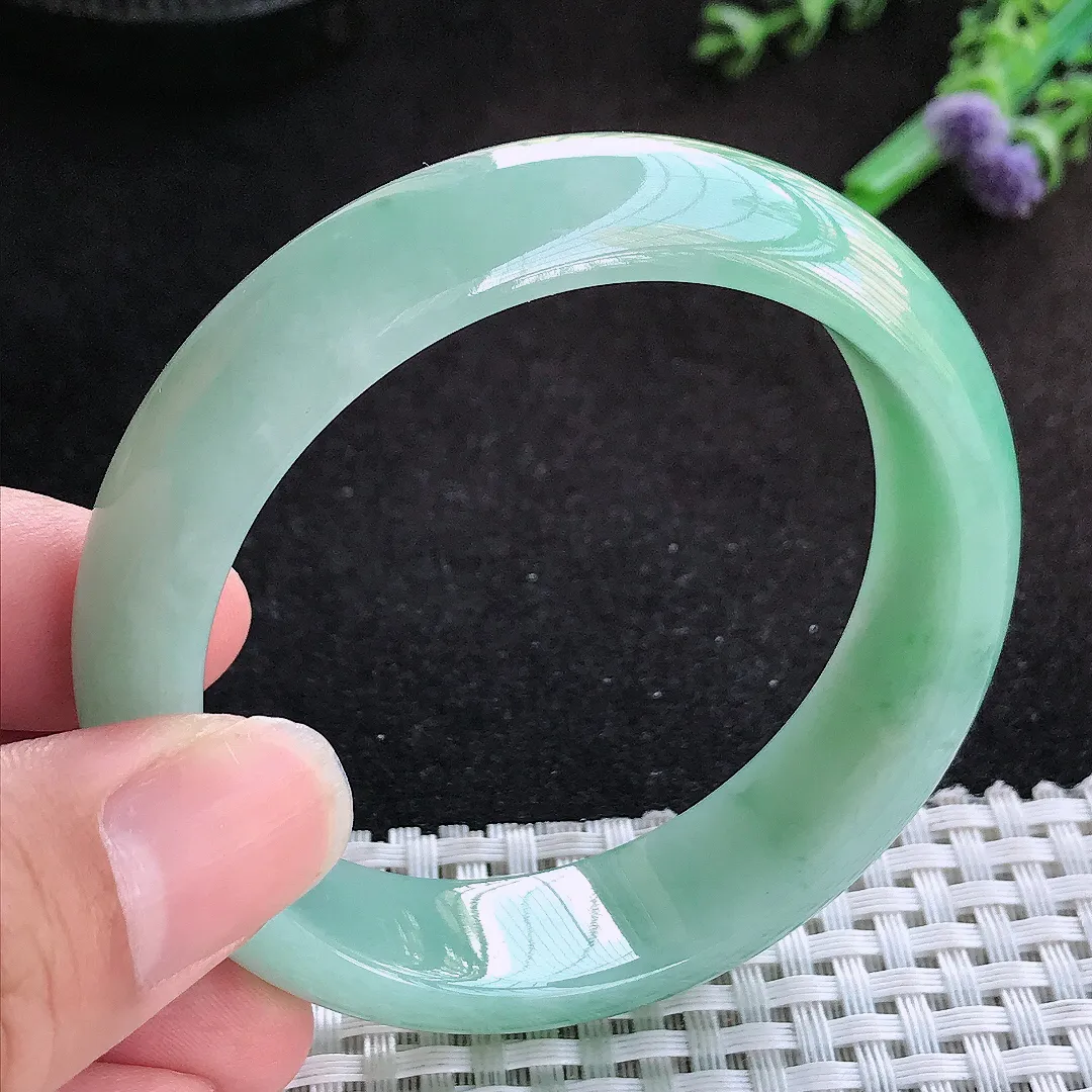 自然光54.5/14.8/7.6老坑手镯缅甸翡翠宽边玉镯手环
