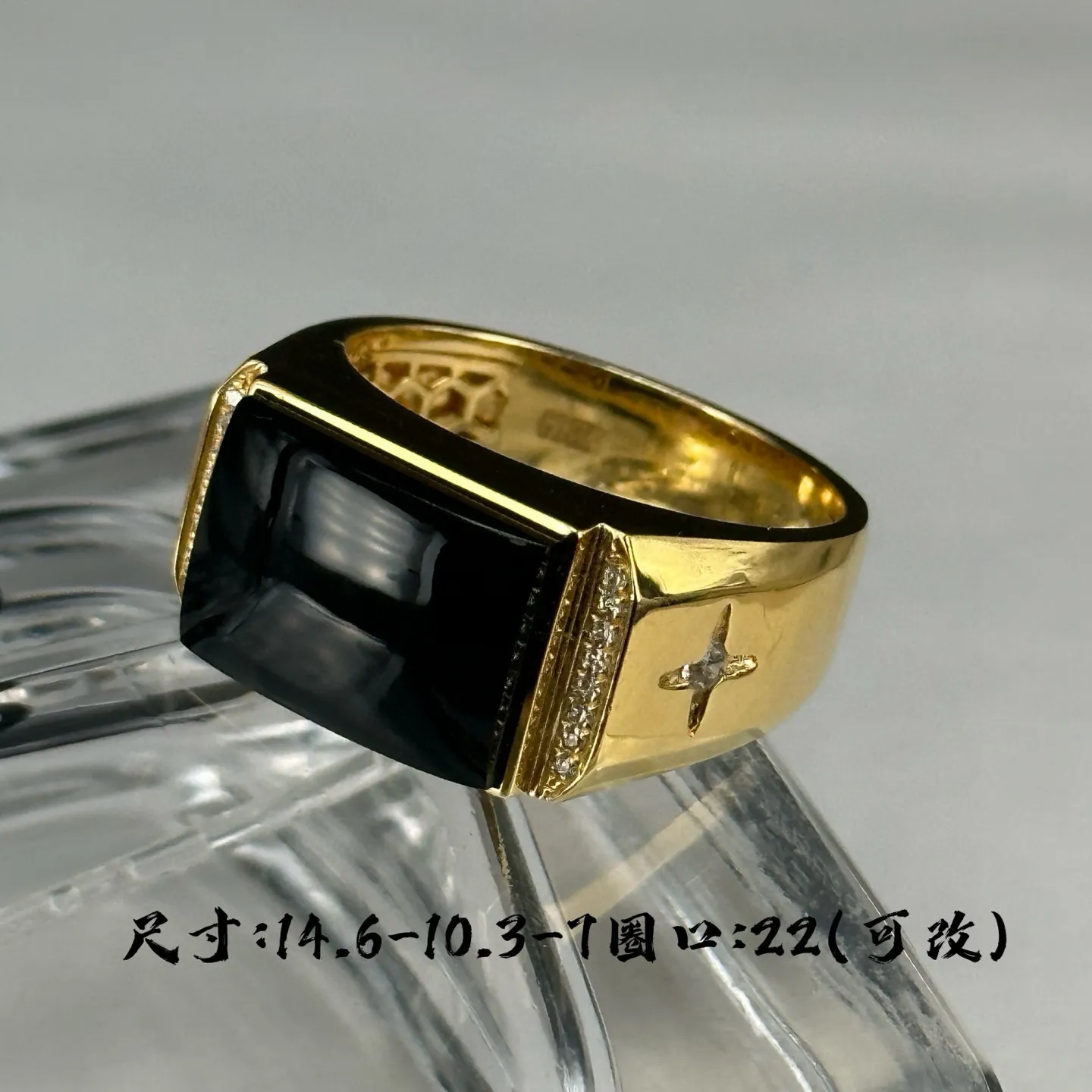 精品拱形墨翠男戒 种好色正 黑度极好 打灯通透 油性十足 尺寸14.6