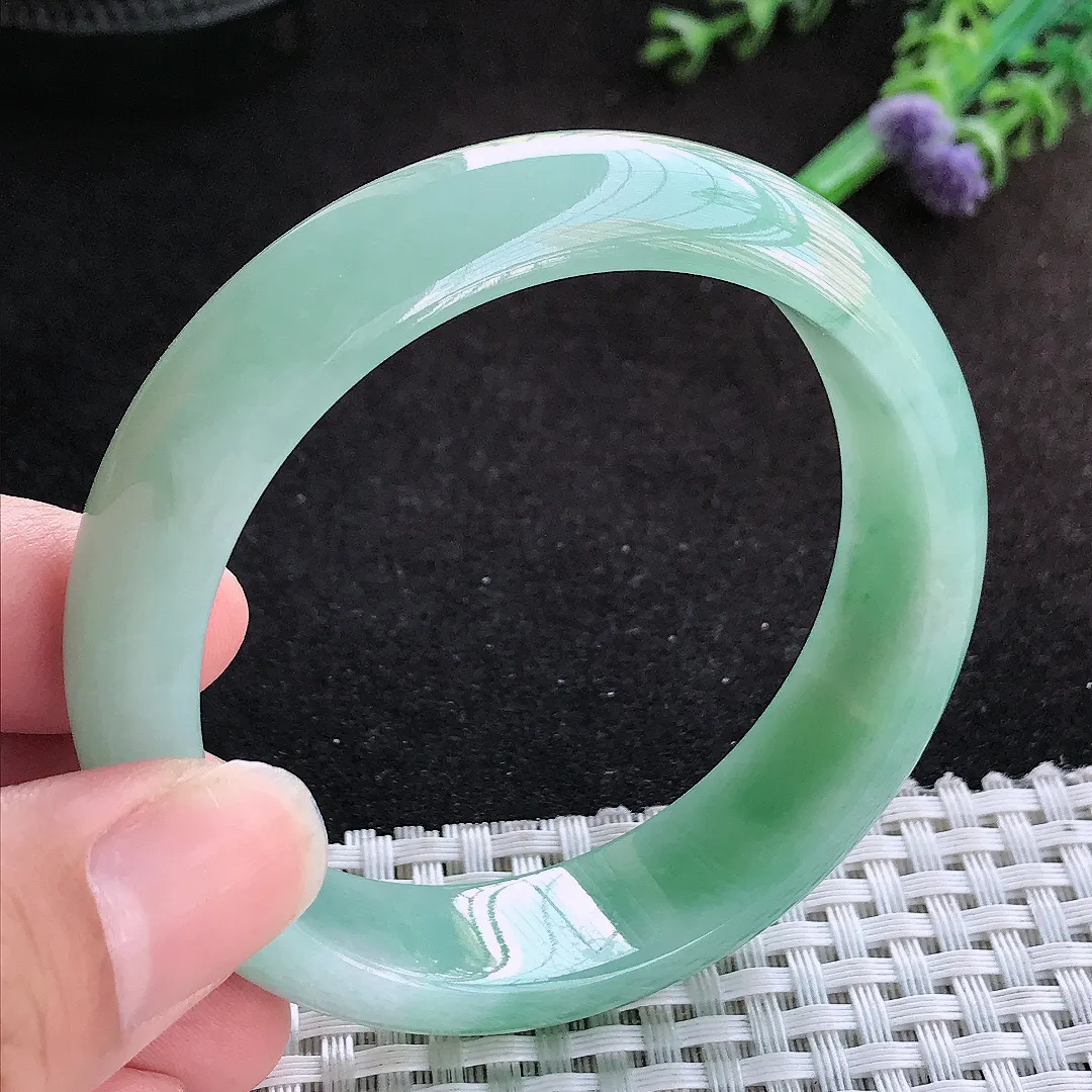 自然光54.5/14.8/7.6老坑手镯缅甸翡翠宽边玉镯手环