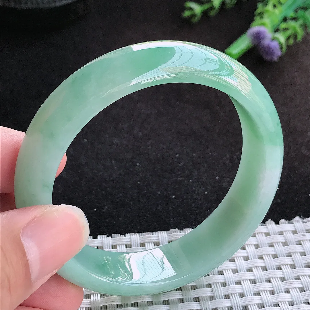 自然光54.5/14.8/7.6老坑手镯缅甸翡翠宽边玉镯手环