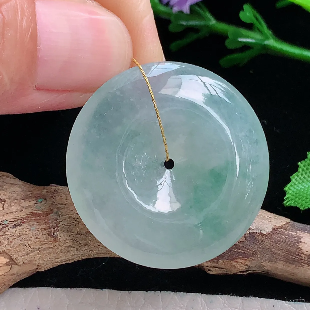 ws实拍30*5.6缅甸翡翠A货精雕冰飘花平安扣 玉扣玉吊坠 玉挂件
