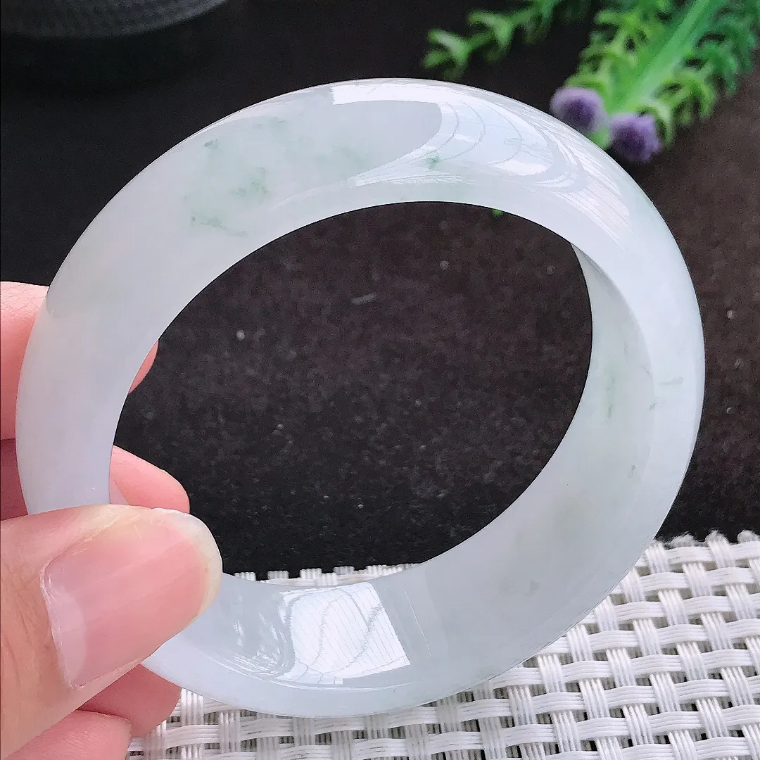 自然光55/18.8/8.6老坑冰胶果冻冰飘花轮胎手镯缅甸翡翠宽边玉镯手环