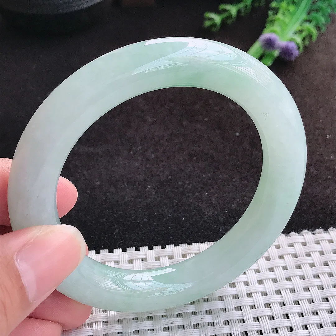 自然光55/10.8/11.3老坑冰胶水灵冰晴圆条手镯缅甸翡翠宽边玉镯手环