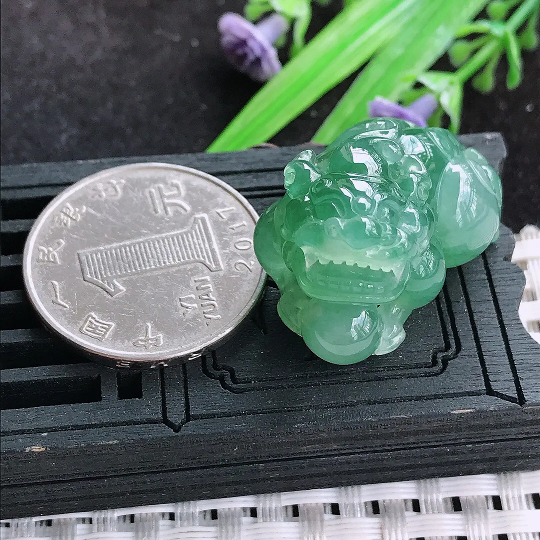自然光32/18.5/21老坑冰胶果冻满绿貔貅吊坠天然翡翠玉坠挂件