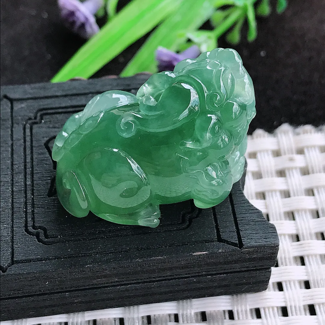 自然光32/18.5/21老坑冰胶果冻满绿貔貅吊坠天然翡翠玉坠挂件