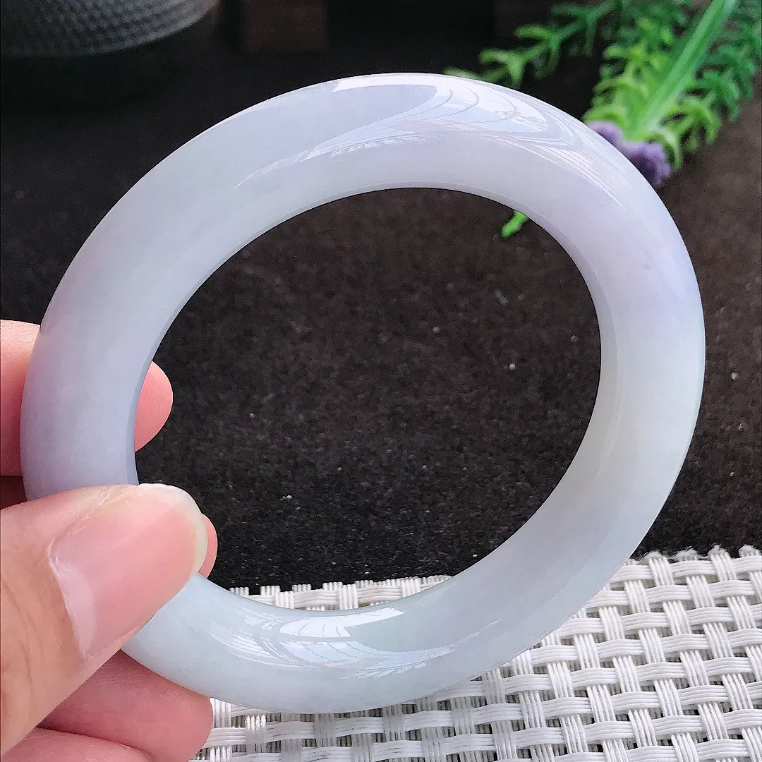 自然光54.5/12/11.6老坑精美冰润紫罗兰胖圆条手镯缅甸翡翠宽边玉镯手环