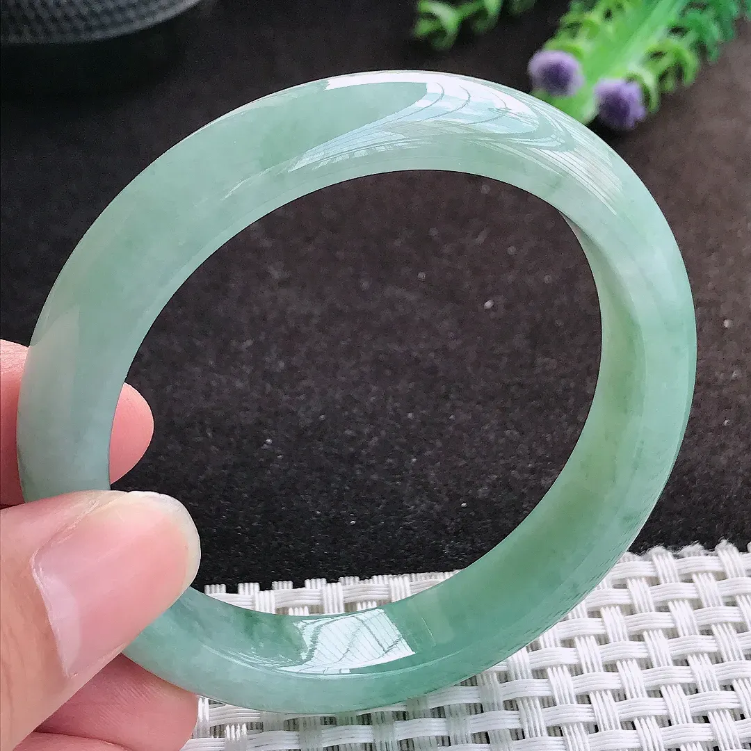 自然光56.5/12.3/8.3老坑冰胶水灵冰晴满色手镯缅甸翡翠宽边玉镯手环