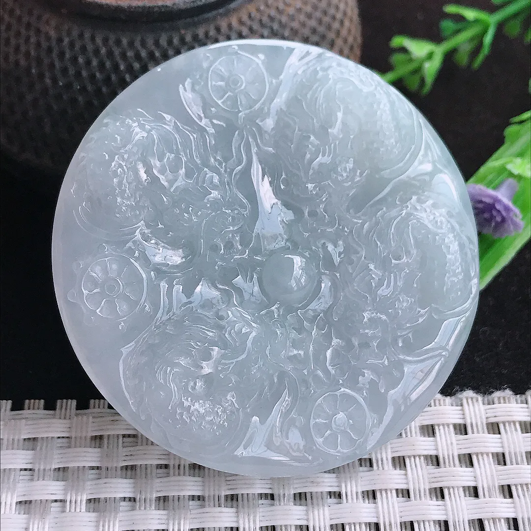 自然光53/11.5老坑冰润水灵霸气九龙吊坠天然翡翠玉坠挂件