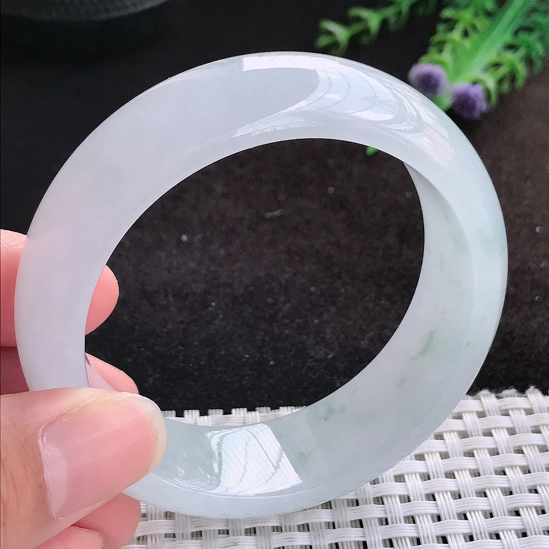 自然光55/18.8/8.6老坑冰胶果冻冰飘花轮胎手镯缅甸翡翠宽边玉镯手环