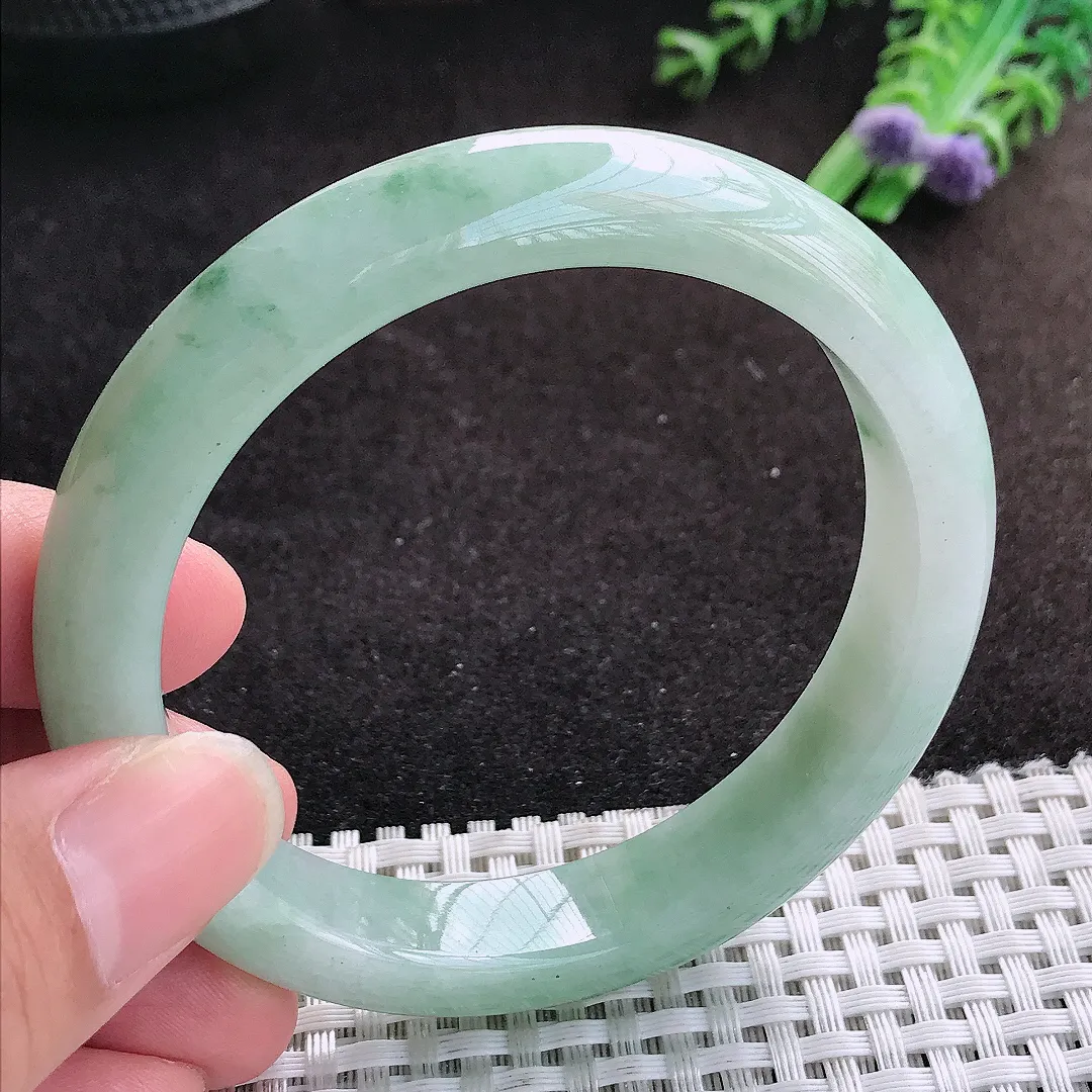 自然光57.8/11.6/8.5老坑冰润水灵满色手镯缅甸翡翠宽边玉镯手环