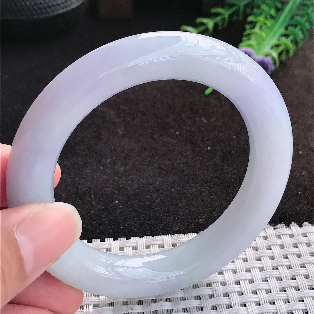 自然光54.5/12/11.6老坑精美冰润紫罗兰胖圆条手镯缅甸翡翠宽边玉镯手环