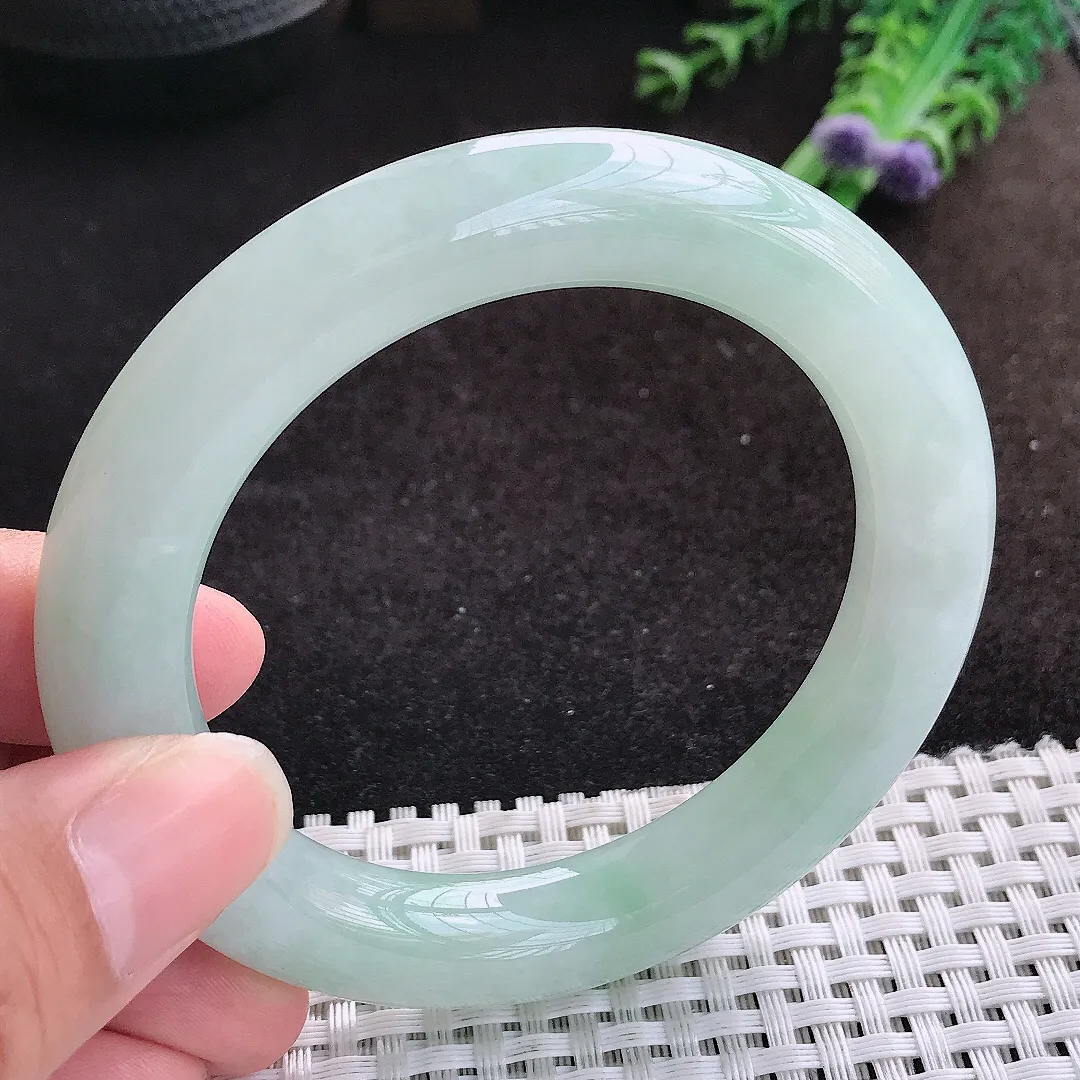 自然光55/10.8/11.3老坑冰胶水灵冰晴圆条手镯缅甸翡翠宽边玉镯手环