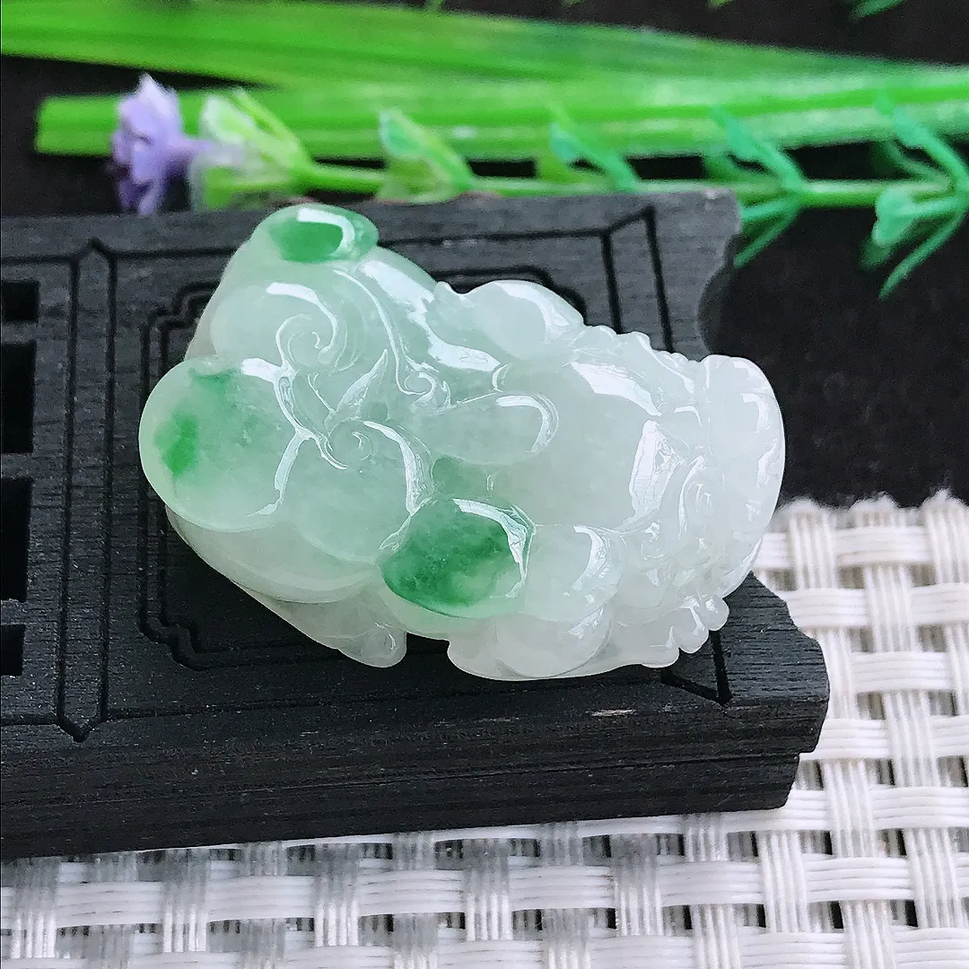 自然光32.5/20.8/11老坑冰润起胶飘绿貔貅吊坠天然翡翠玉坠挂件