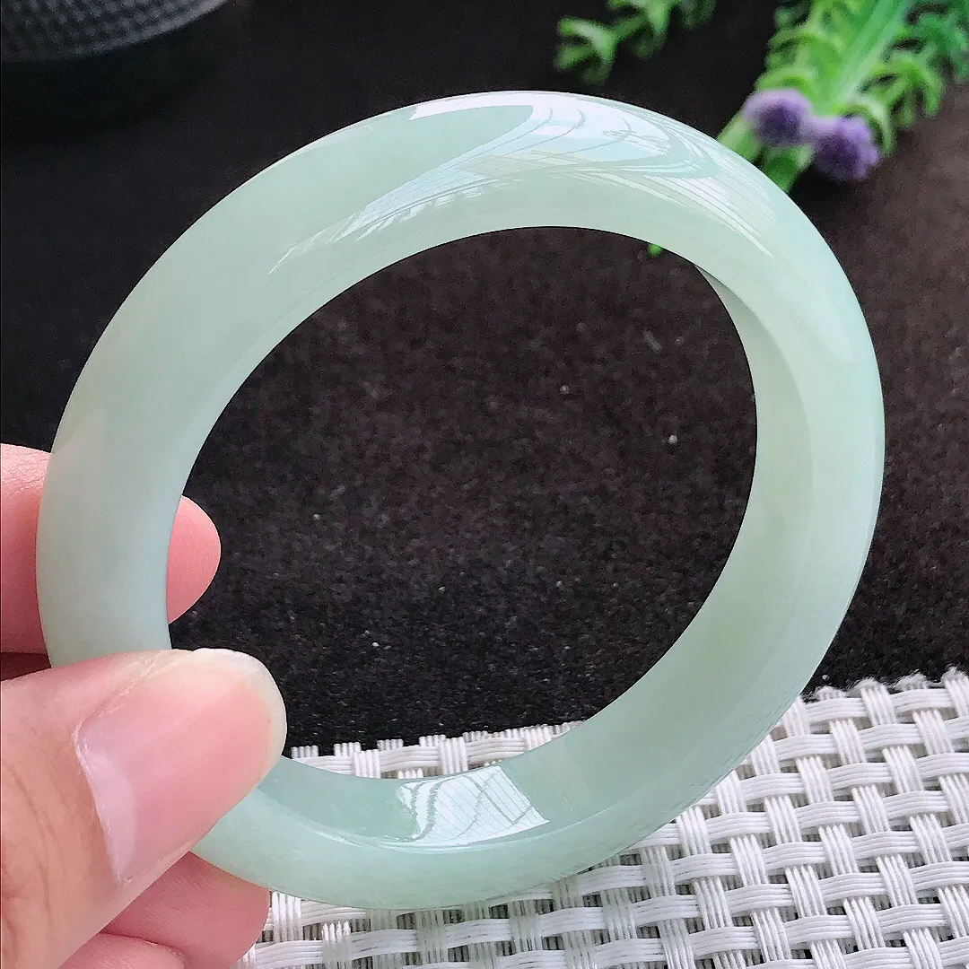 自然光54.5/11.7/9老坑冰胶水灵冰晴手镯缅甸翡翠宽边玉镯手环