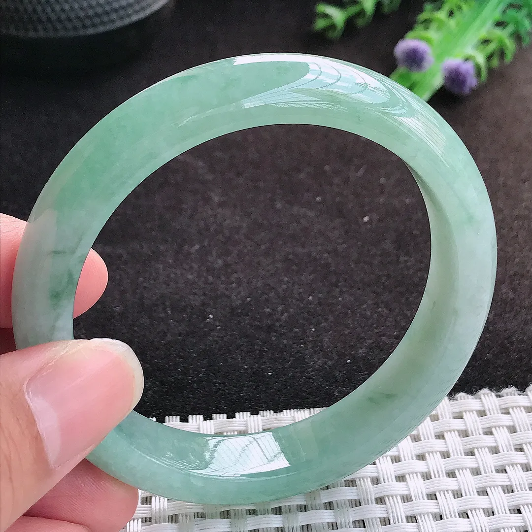 自然光56.5/12.3/8.3老坑冰胶水灵冰晴满色手镯缅甸翡翠宽边玉镯手环