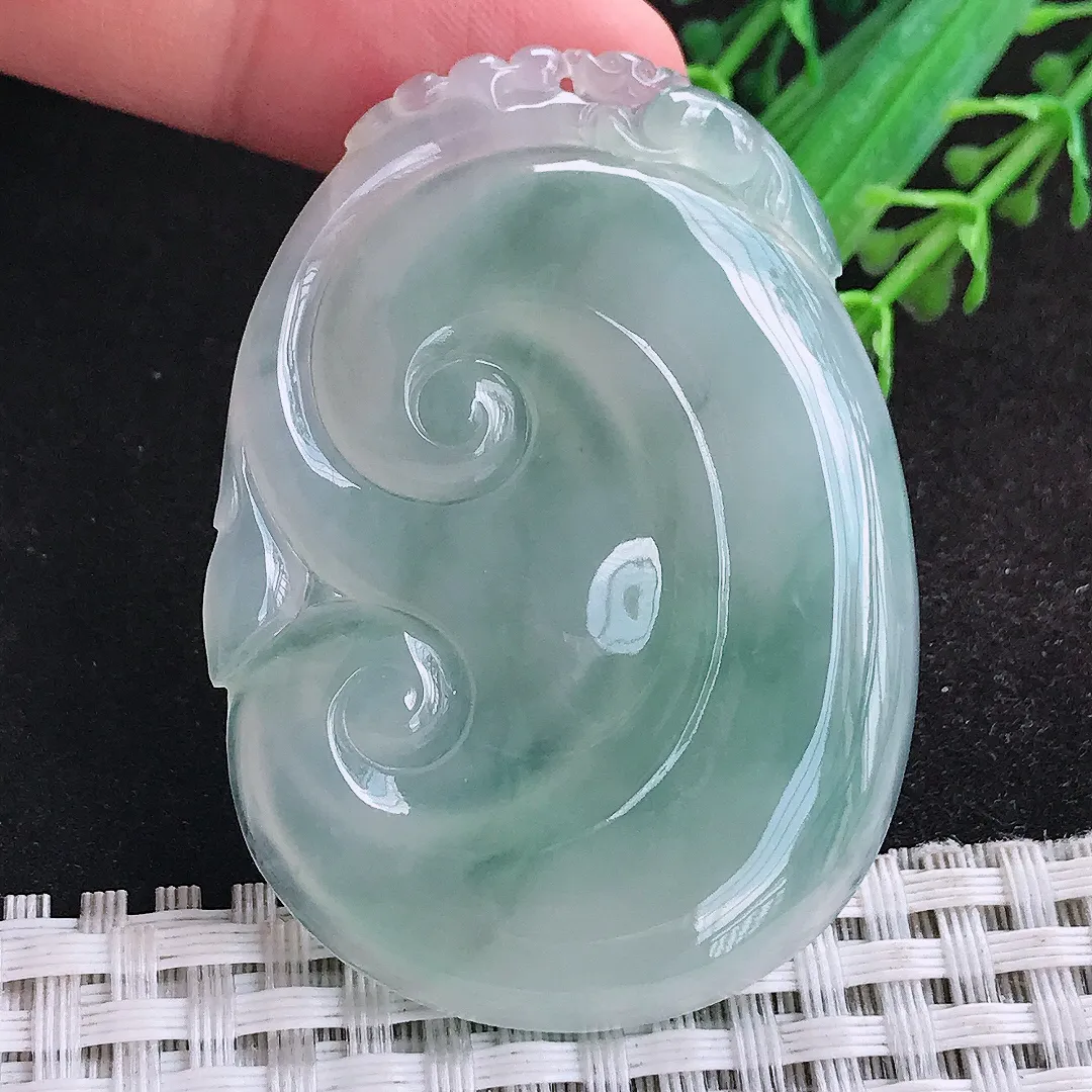 自然光53.8/39/6老坑冰胶果冻冰晴飘花大如意吊坠天然翡翠玉坠挂件