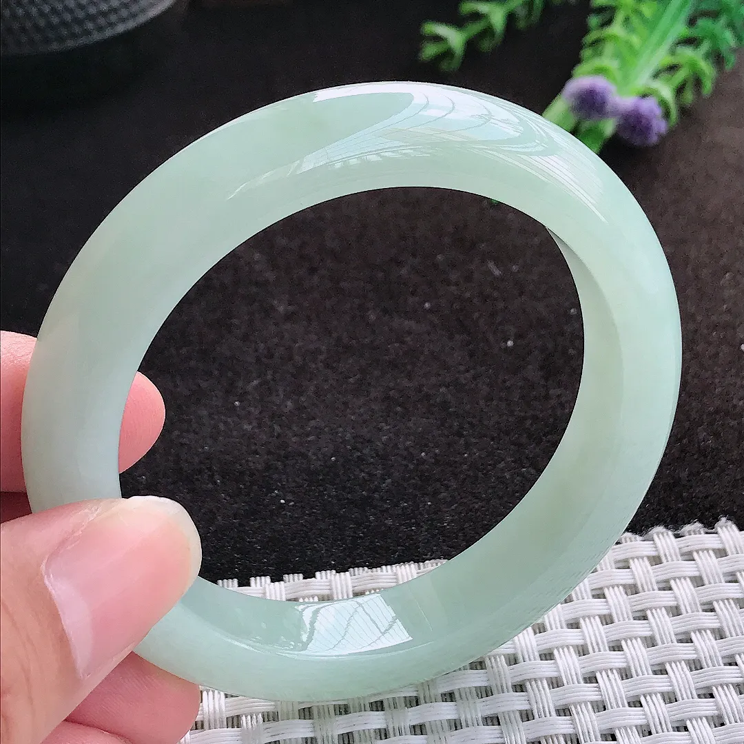 自然光54.5/11.7/9老坑冰胶水灵冰晴手镯缅甸翡翠宽边玉镯手环