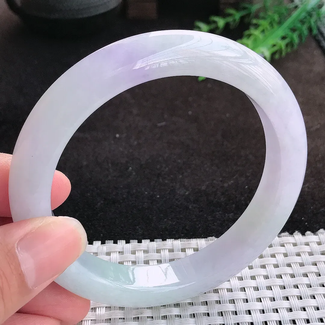 自然光62.5/12.1/9.6大圈口老坑冰润水灵紫罗兰大圈口手镯缅甸翡翠宽边玉镯手环