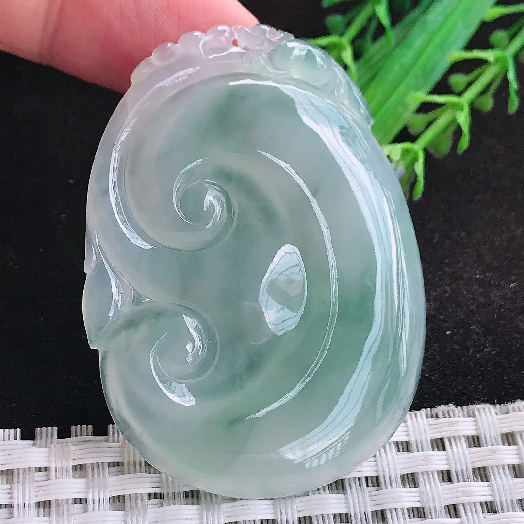 自然光53.8/39/6老坑冰胶果冻冰晴飘花大如意吊坠天然翡翠玉坠挂件
