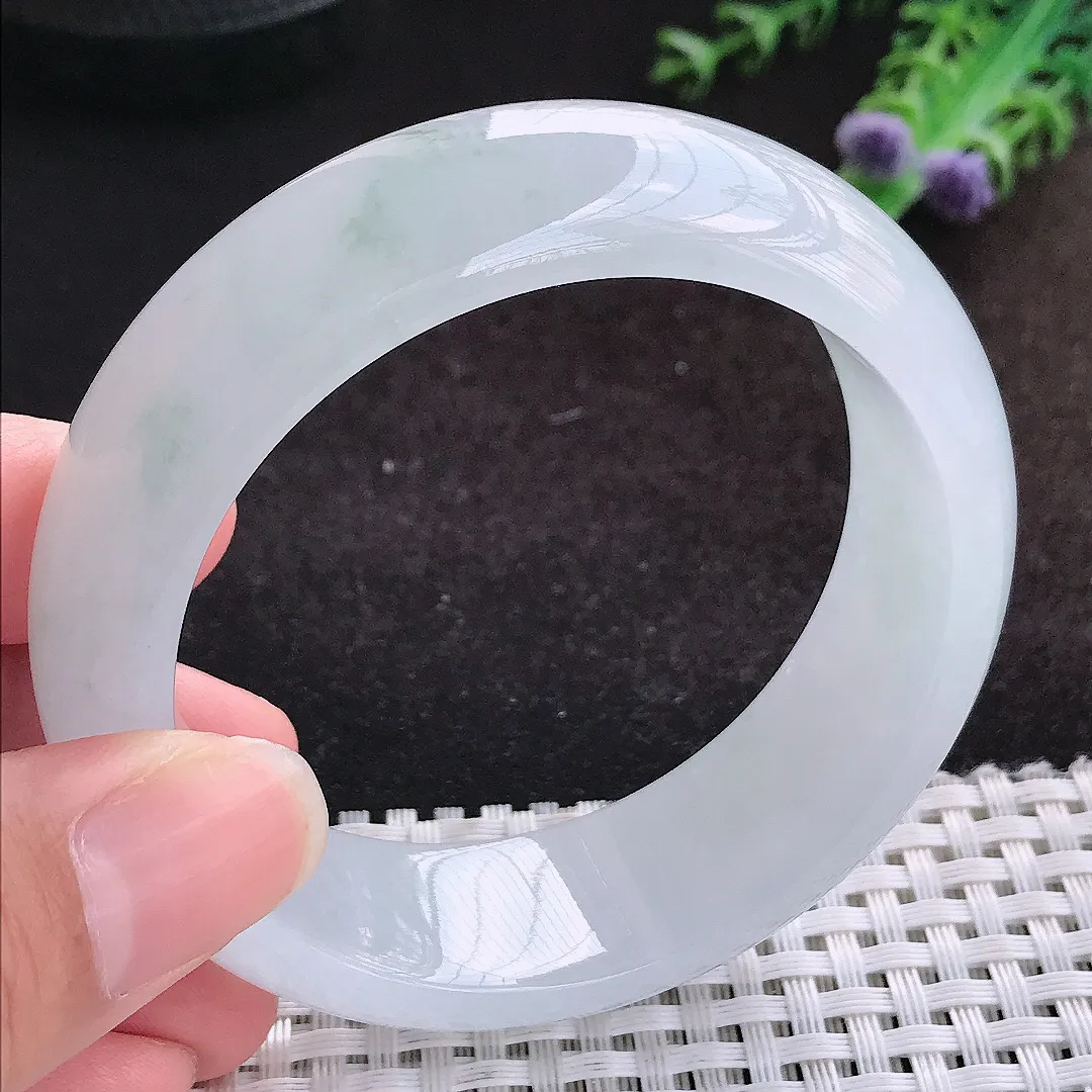 自然光55/18.8/8.6老坑冰胶果冻冰飘花轮胎手镯缅甸翡翠宽边玉镯手环
