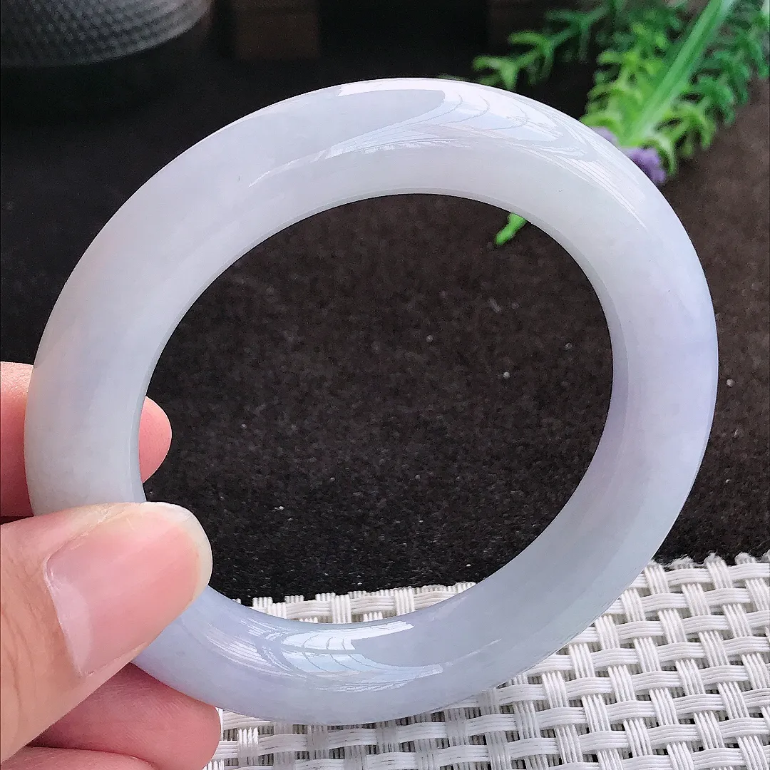 自然光54.5/12/11.6老坑精美冰润紫罗兰胖圆条手镯缅甸翡翠宽边玉镯手环