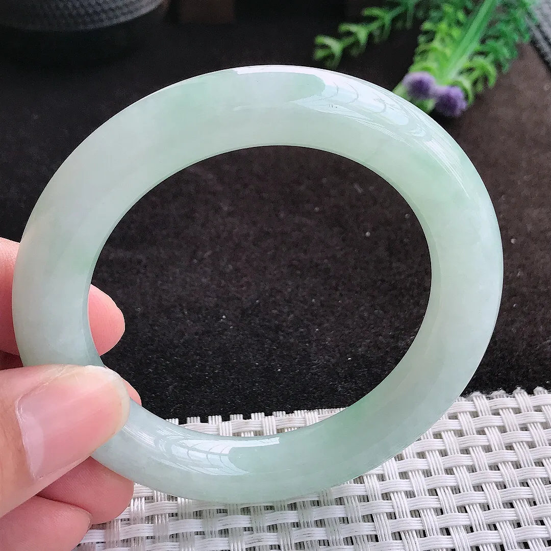 自然光55/10.8/11.3老坑冰胶水灵冰晴圆条手镯缅甸翡翠宽边玉镯手环