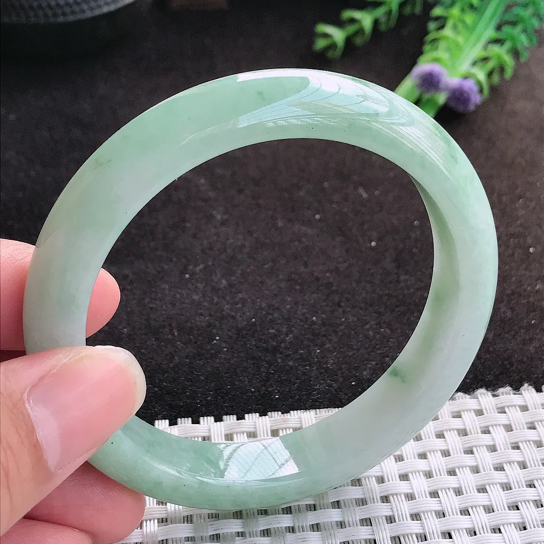 自然光57.8/11.6/8.5老坑冰润水灵满色手镯缅甸翡翠宽边玉镯手环