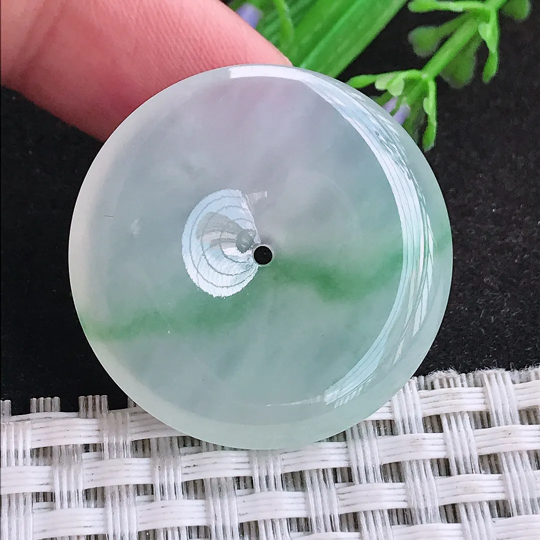 自然光32.5/5.5老坑冰种起胶果冻冰飘花平安扣吊坠天然翡翠玉坠挂件