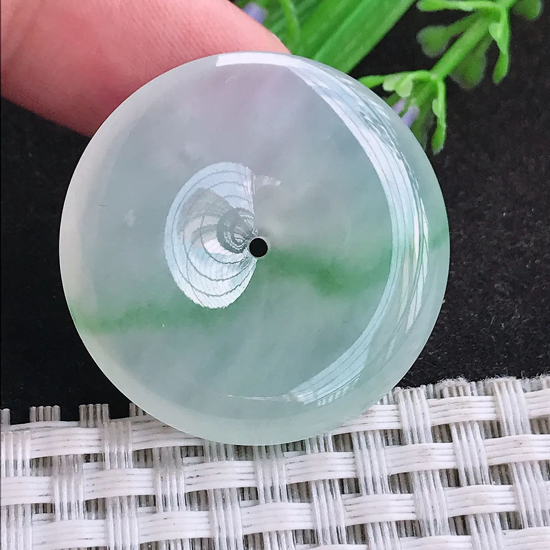 自然光32.5/5.5老坑冰种起胶果冻冰飘花平安扣吊坠天然翡翠玉坠挂件