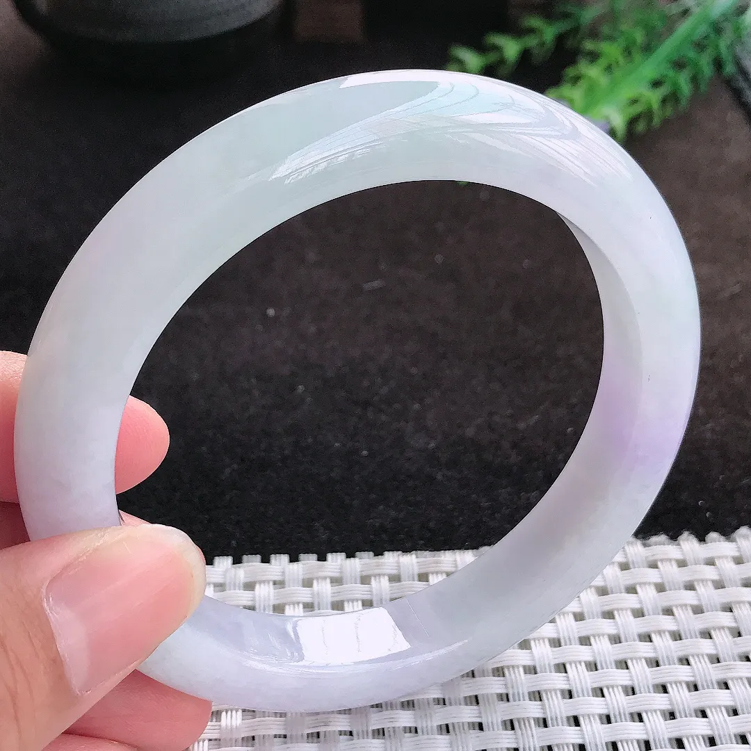自然光62.5/12.1/9.6大圈口老坑冰润水灵紫罗兰大圈口手镯缅甸翡翠宽边玉镯手环