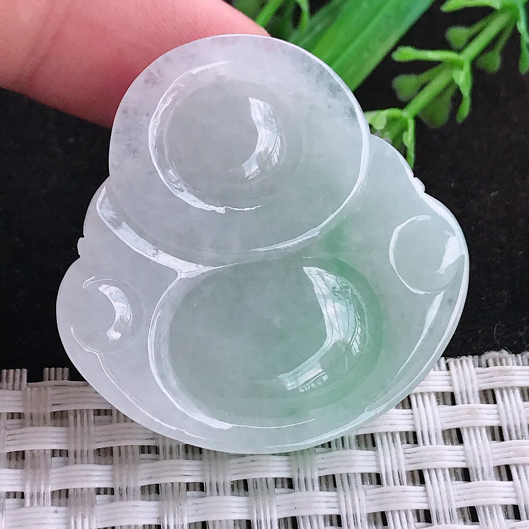 自然光39/39/9.5老坑精美冰润飘阳绿大佛公吊坠天然翡翠玉坠挂件