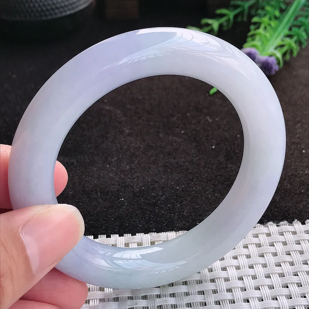 自然光54.5/12/11.6老坑精美冰润紫罗兰胖圆条手镯缅甸翡翠宽边玉镯手环