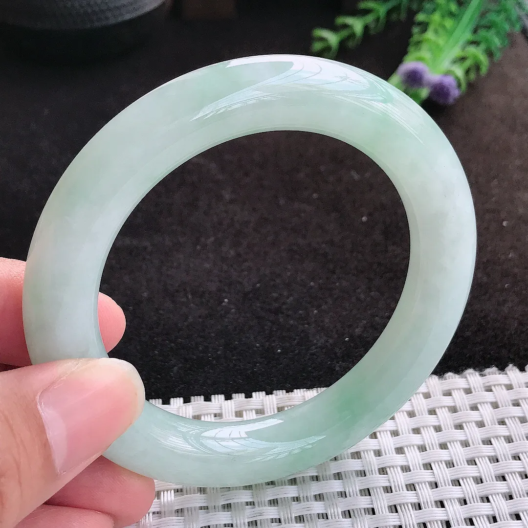 自然光55/10.8/11.3老坑冰胶水灵冰晴圆条手镯缅甸翡翠宽边玉镯手环