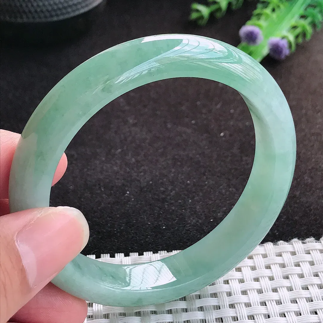 自然光56.5/12.3/8.3老坑冰胶水灵冰晴满色手镯缅甸翡翠宽边玉镯手环