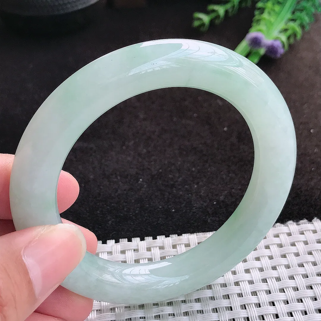 自然光55/10.8/11.3老坑冰胶水灵冰晴圆条手镯缅甸翡翠宽边玉镯手环