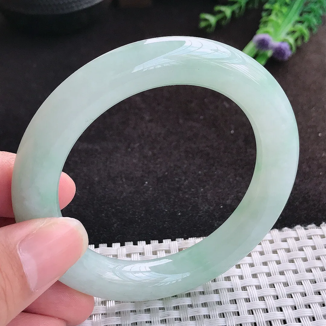 自然光55/10.8/11.3老坑冰胶水灵冰晴圆条手镯缅甸翡翠宽边玉镯手环