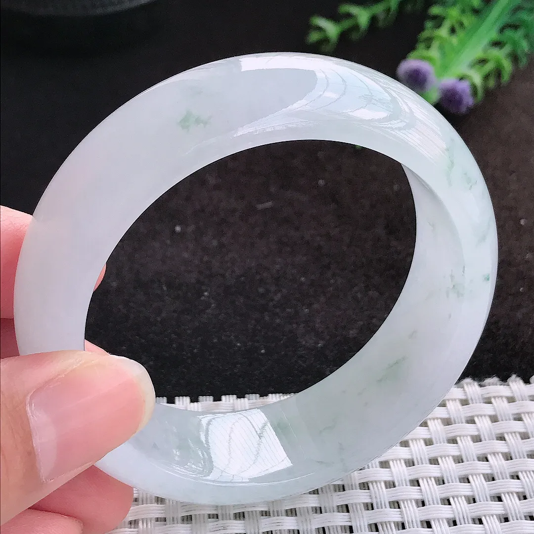 自然光55/18.8/8.6老坑冰胶果冻冰飘花轮胎手镯缅甸翡翠宽边玉镯手环