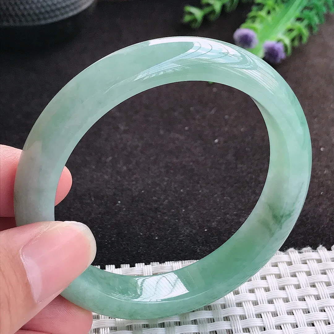 自然光56.5/12.3/8.3老坑冰胶水灵冰晴满色手镯缅甸翡翠宽边玉镯手环