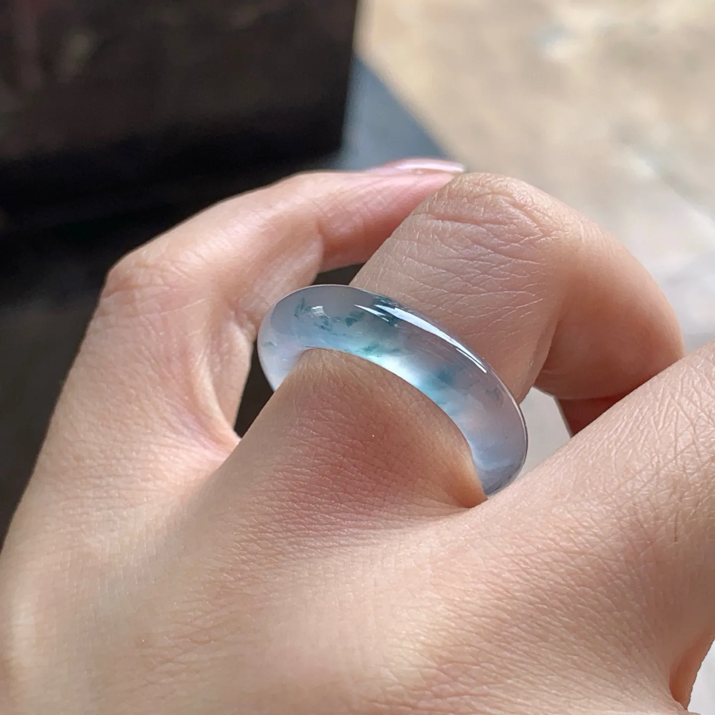高冰蓝花指环套装^_^冰透 荧光十足 蓝花 种老 14号指圈