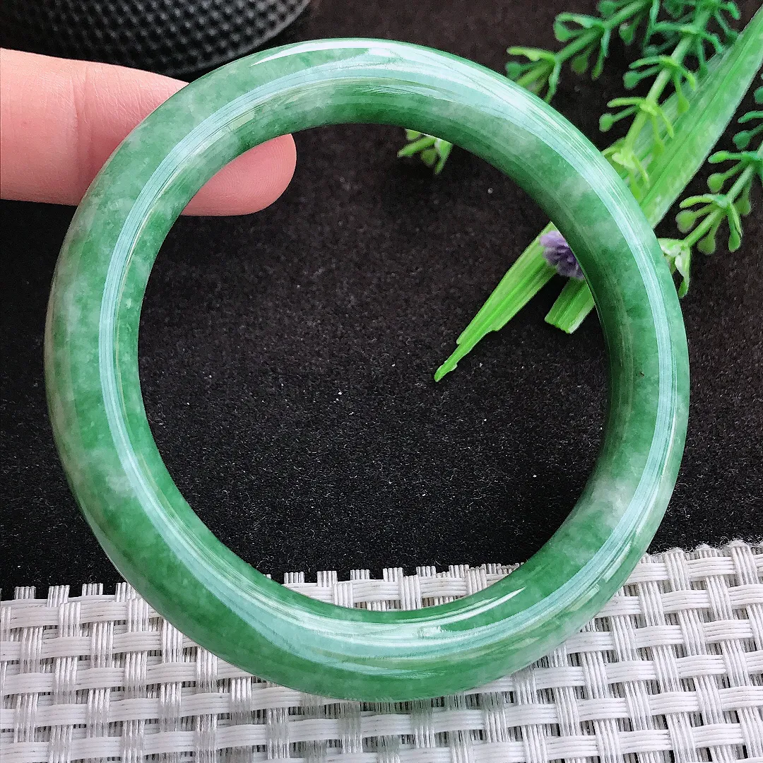 自然光58/10/9.8老坑温润辣绿满绿圆条手镯缅甸翡翠宽边玉镯手环