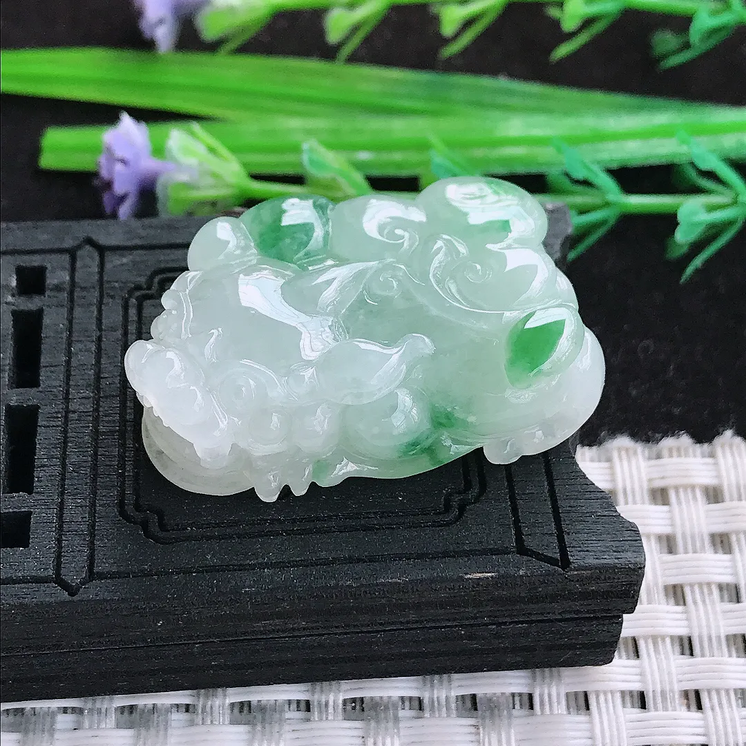 自然光32.5/20.8/11老坑冰润起胶飘绿貔貅吊坠天然翡翠玉坠挂件