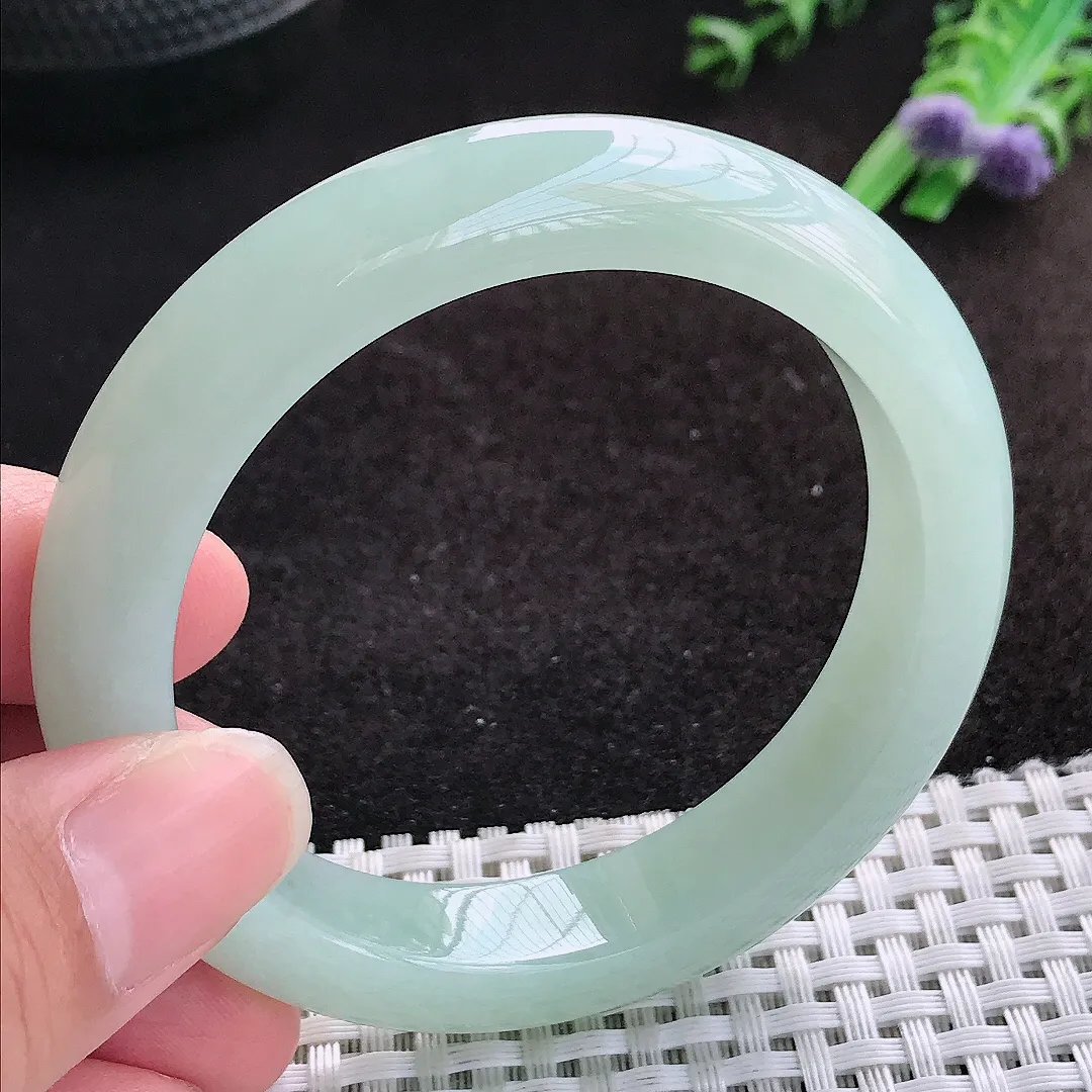 自然光54.5/11.7/9老坑冰胶水灵冰晴手镯缅甸翡翠宽边玉镯手环