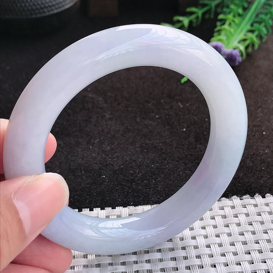 自然光54.5/12/11.6老坑精美冰润紫罗兰胖圆条手镯缅甸翡翠宽边玉镯手环
