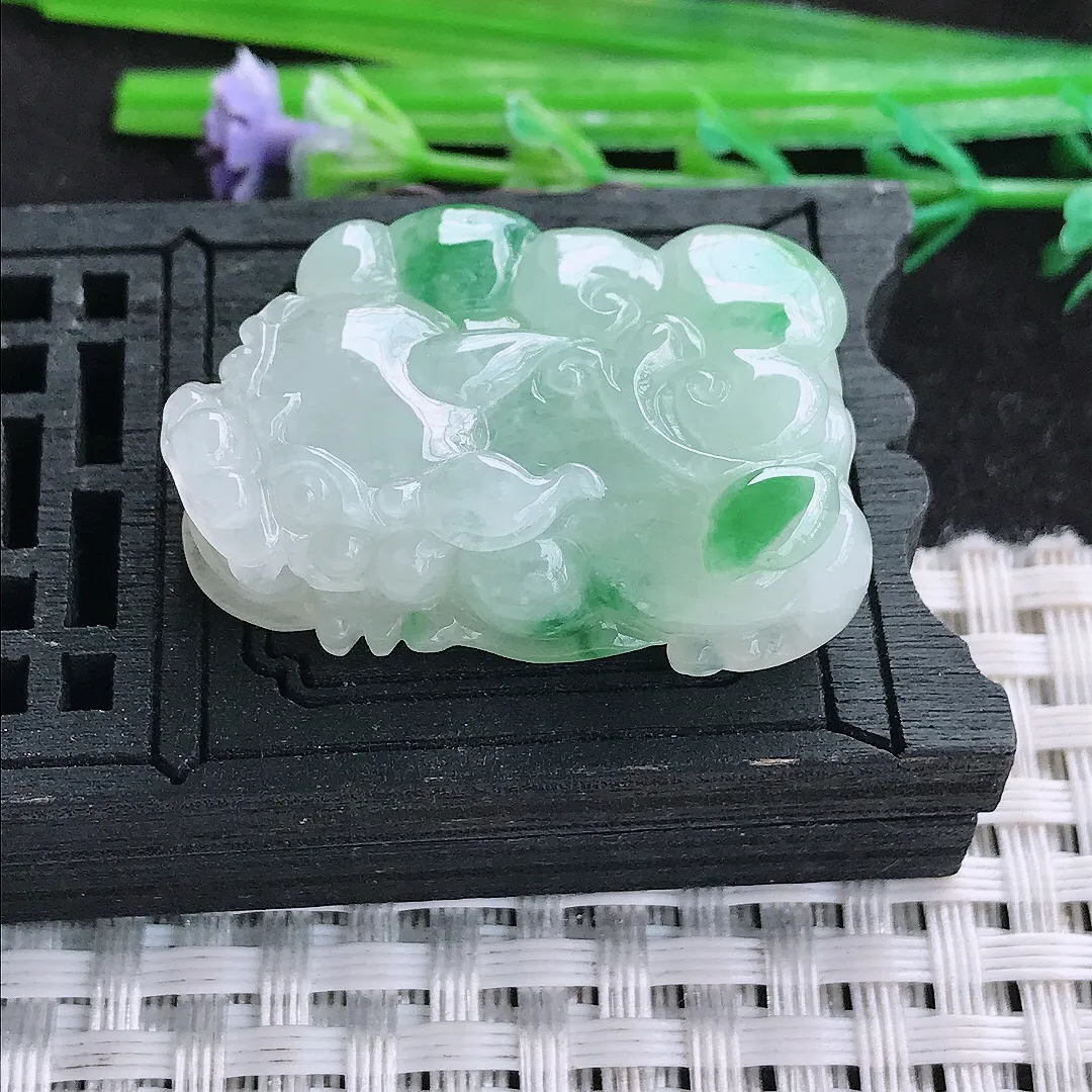 自然光32.5/20.8/11老坑冰润起胶飘绿貔貅吊坠天然翡翠玉坠挂件