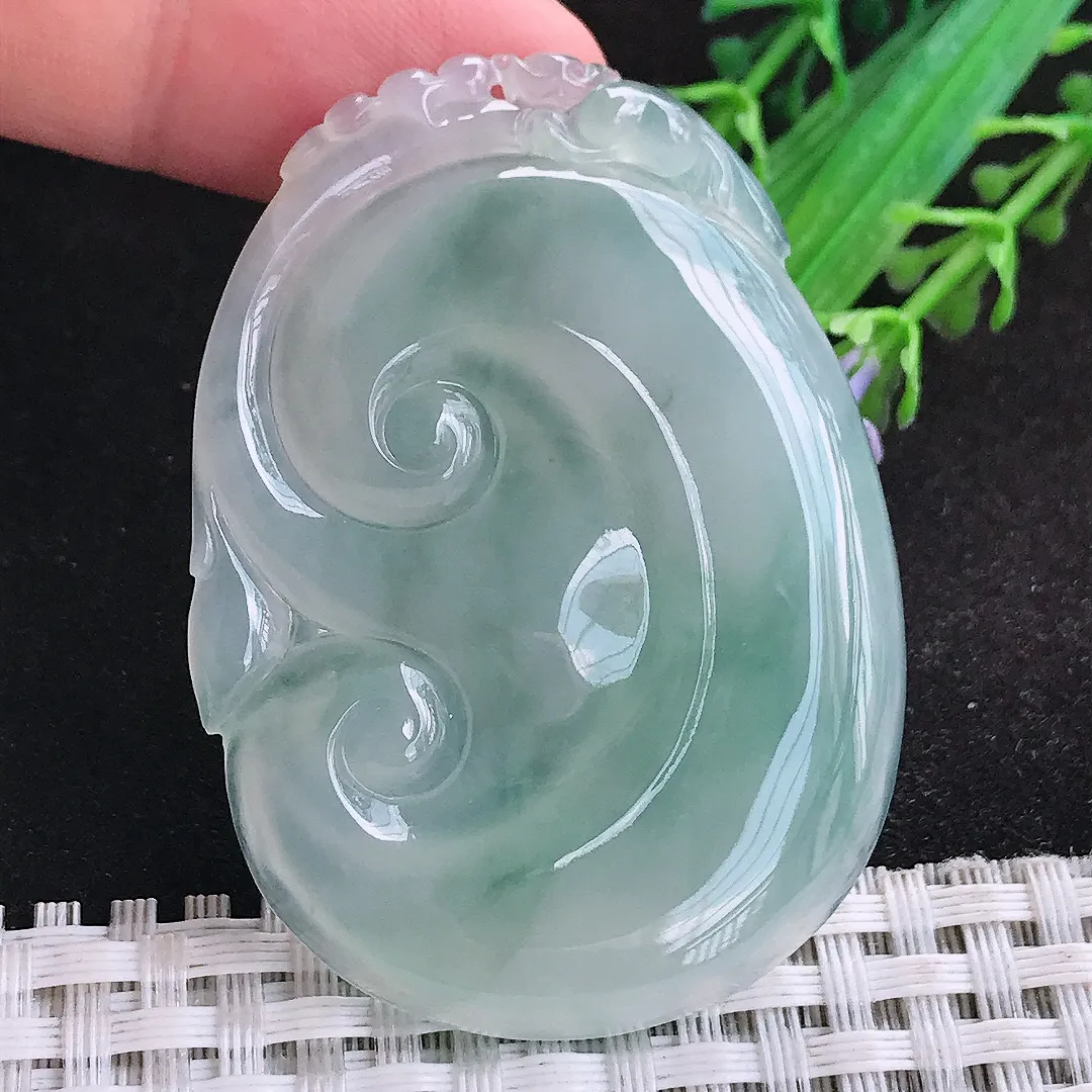 自然光53.8/39/6老坑冰胶果冻冰晴飘花大如意吊坠天然翡翠玉坠挂件