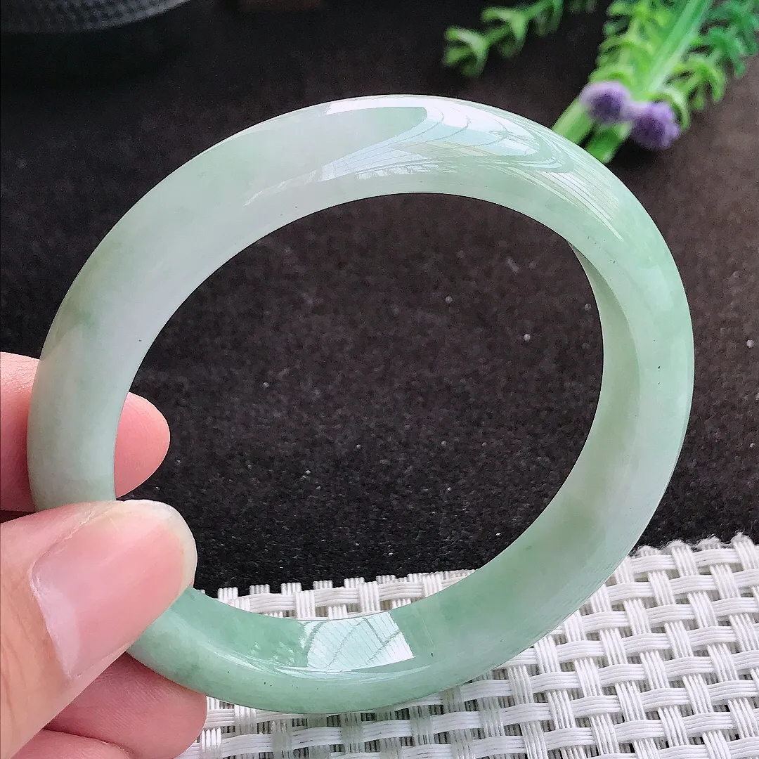 自然光57.8/11.6/8.5老坑冰润水灵满色手镯缅甸翡翠宽边玉镯手环