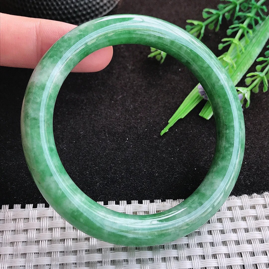 自然光58/10/9.8老坑温润辣绿满绿圆条手镯缅甸翡翠宽边玉镯手环